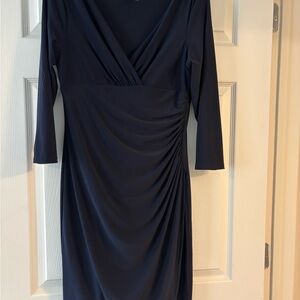 Ralph Lauren Navy Wrap-Style Long Sleeve Dress